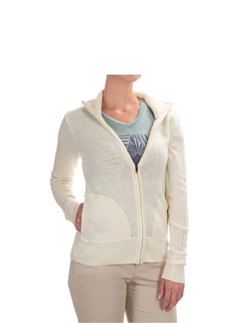 MARMOT WALL CREAM, ZIP UP CARDIGAN SWEATER RIBBED